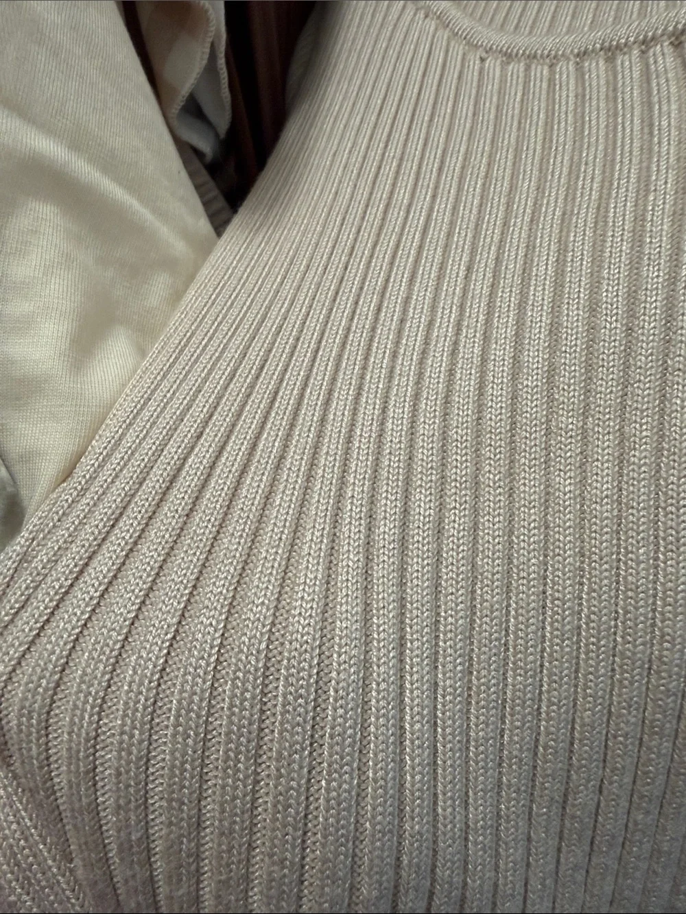 Abercrombie & Fitch Cream Ribbed Long-Sleeve Maxi Dress